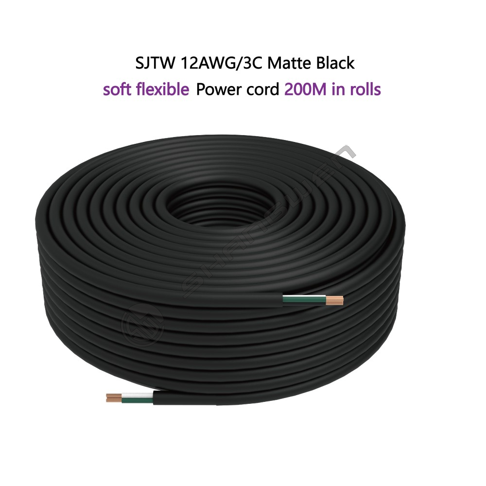 SJTW 12AWG/3C Matte Black Power cord UL